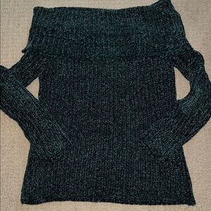 Women's Off-Shoulder Knit Sweater - Dark Green